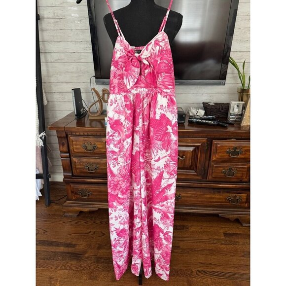 Ina Pink White Tropical Tie Front Romper Womens Size Small - Picture 1 of 8